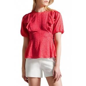 NEW TED BAKER devona ruffle trim peplum hem blouse in fuchsia multi